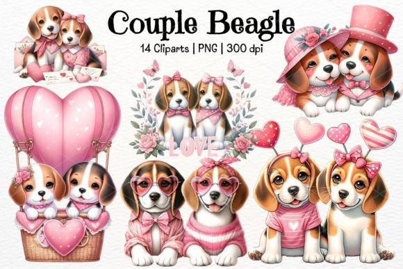 Elevate Your Creative Projects with the Couple Beagle Watercolor Clipart Bundle