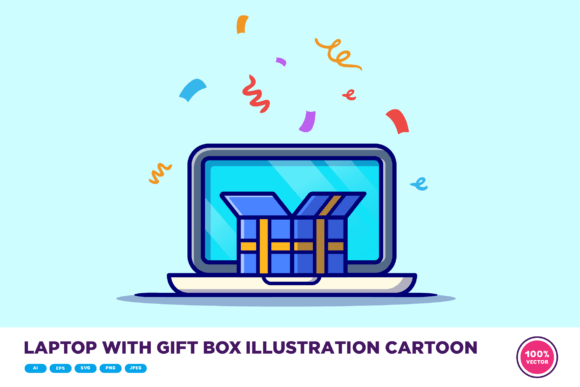 Laptop With Gift Box Cartoon Vector Icon Illustration