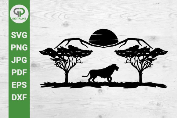Lion on Safari Sunset SVG
