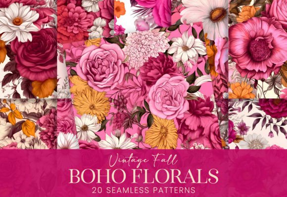 Vintage Boho Florals Hot Pink Bouquets